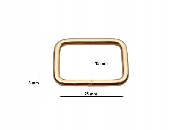 Ramka kaletnicza prostokąt 25 / 15 / 3 mm złoty 10 sztuk