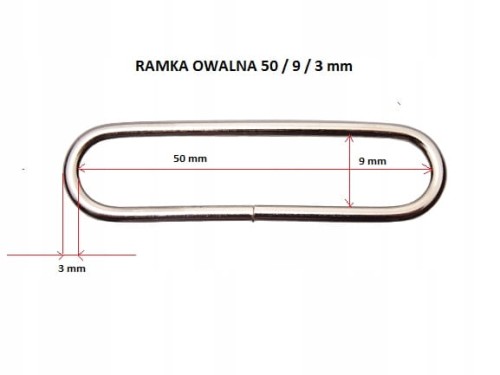 Ramka kaletnicza owalna 50 / 9 / 3 mm 10 szt srebrna