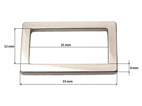 Ramka metalowa kaletnicza odlew do paska 25 / 12 / 4 mm 10 sztuk srebrna