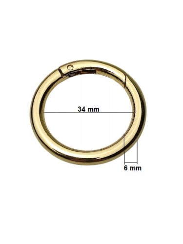 Kółko metalowe otwierane 34 / 6 mm kolor złoty