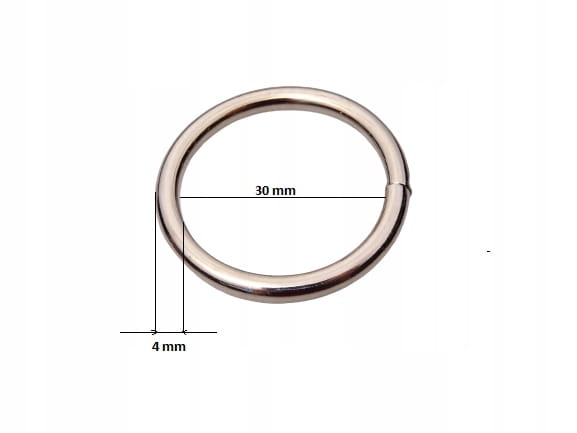 Kółko metalowe kaletnicze do torby SPAWANE 30 / 4 mm nikiel 10 sztuk