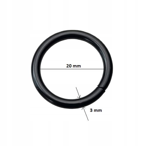Kółko kaletnicze do paska 20 / 3 mm czarny mat 10 sztuk