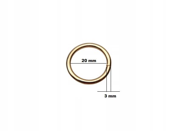 Kółko metalowe kaletnicze 20 / 3 mm złote 10 sztuk