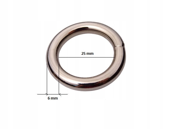 Kółko metalowe grube kaletnicze do paska torby 25 / 6 mm srebrne 10 sztuk