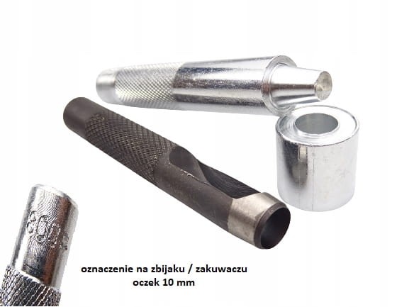 Zestaw do montażu oczek 10 / 17 / 6 mm zbijak wybijak 100 sztuk