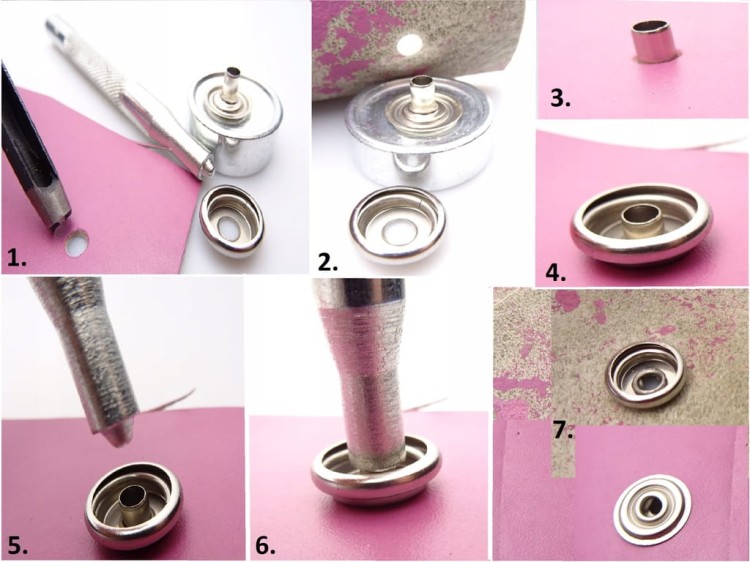 Zestaw do montażu nap zatrzasków standard 17 mm + 30 sztuk nap wycinak
