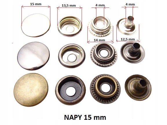Zestaw montaż zatrzasków nap standard 15 mm + 30 szt nap
