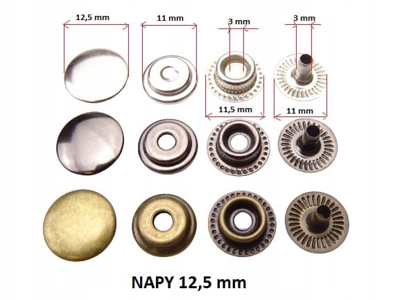 Zestaw montaż NAP zatrzasków 12,5 mm + 30 szt nap
