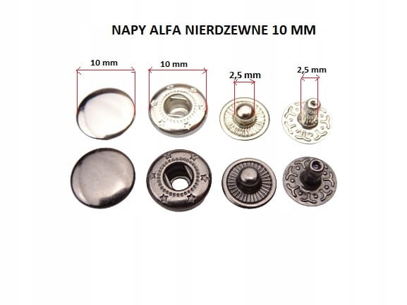 Zestaw montaż nap ALFA nierdzewnych 10 mm + 20 szt nap