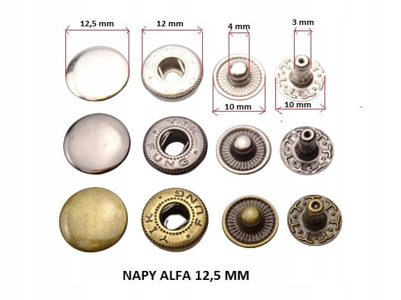 Zestaw montaż nap ALFA zatrzasków 12,5 mm + 30 szt nap