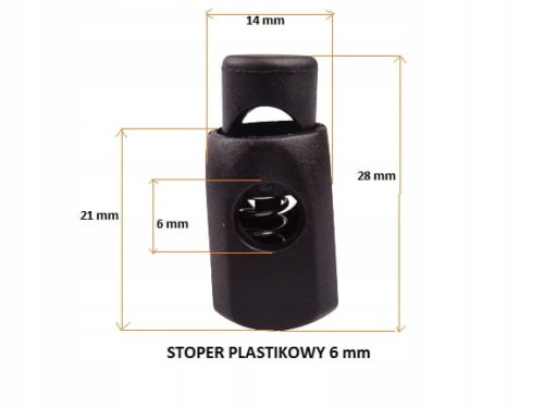 Stoper plastikowy do sznurka 6 mm czarny 10 sztuk