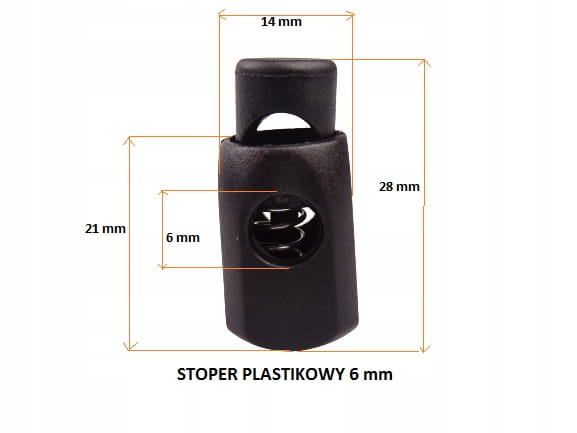 Stoper plastikowy do sznurka 6 mm czarny 10 sztuk