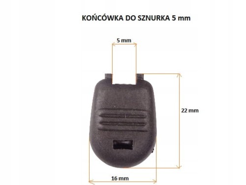 Końcówka plastikowa do sznurka 5 mm czarny 10 sztuk