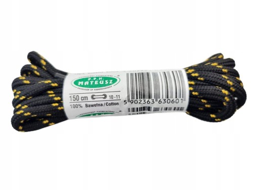 Sznurowadła trekkingowe mocne 150 cm czarno - żółte