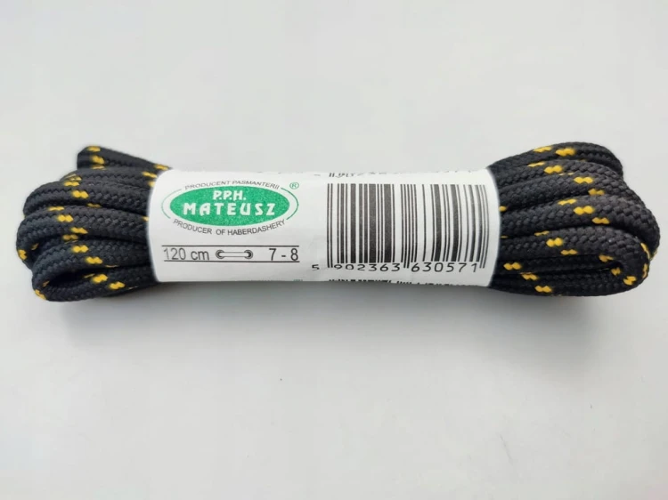 Sznurowadła trekkingowe mocne 150 cm czarno - żółte