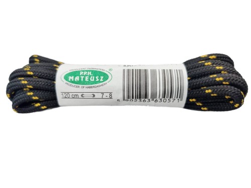 Sznurowadła trekkingowe mocne 120 cm czarno - żółte