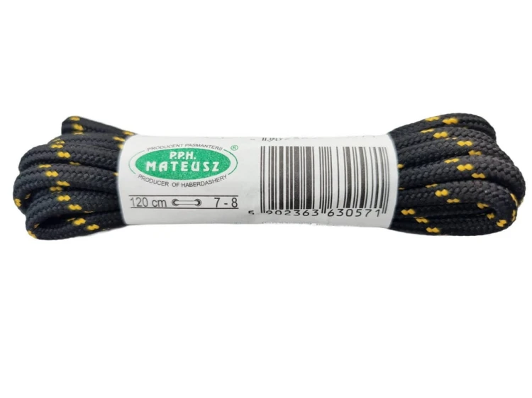 Sznurowadła trekkingowe mocne 120 cm czarno - żółte