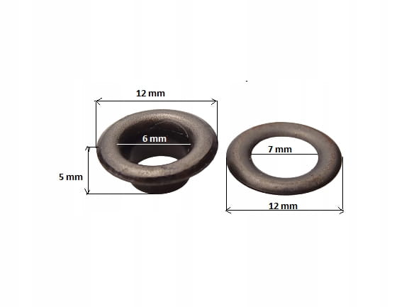 Oczka Polskie metalowe z podkładką 6 / 12 / 5 mm 10 sztuk czarny oxyda
