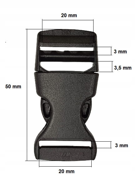 Klamra zatrzaskowa plastikowa do plecaka torby 20 mm do paska 1 szt czarna