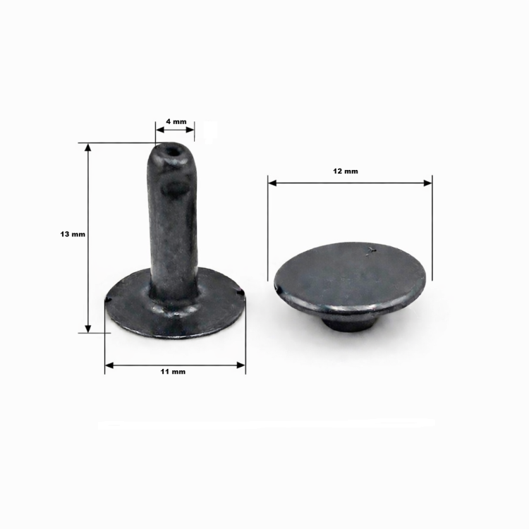 Nity zbitki 12 / 4 / 13 mm jednostronne kaletnicze  czarny mat 10 sztuk