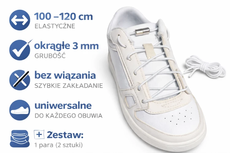Sznurowadła be związania elastyczne czarne 100-120 cm okrągłe 3 mm