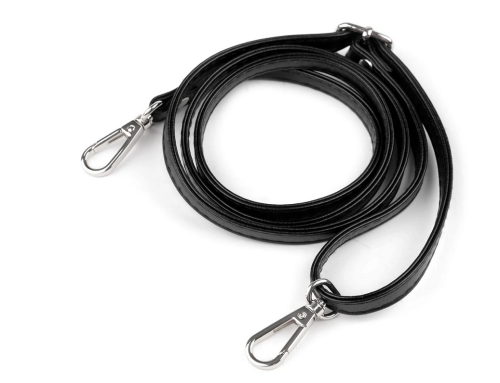 Pasek ucho do torebki czarny 10 mm z karabińczykami srebrymi 68 - 120 cm