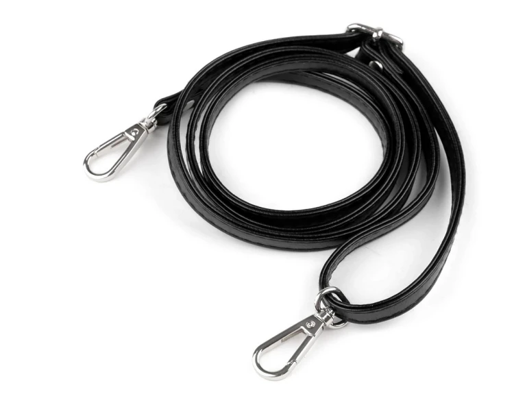 Pasek ucho do torebki czarny 10 mm z karabińczykami srebrymi 68 - 120 cm