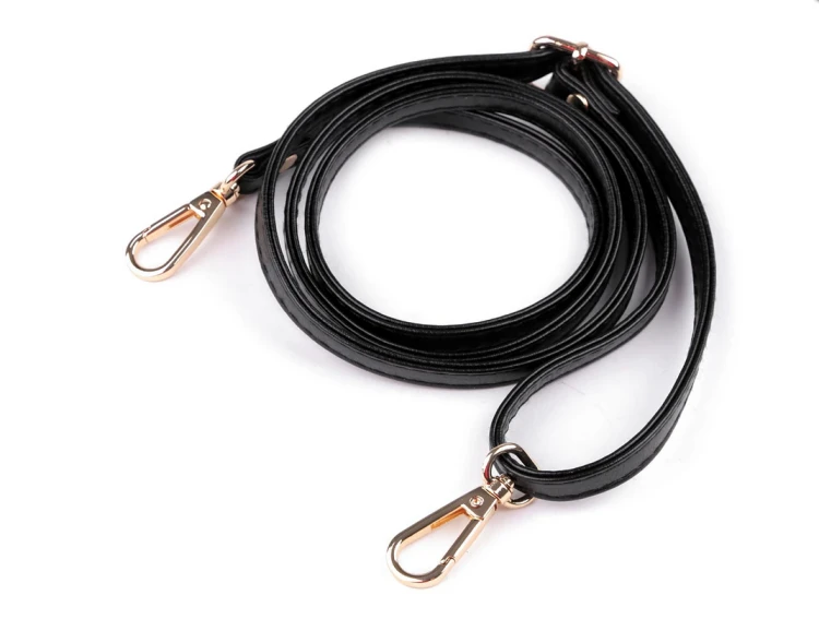 Pasek ucho do torebki czarny 10 mm z karabińczykami złotymi 68 - 120 cm