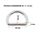 Półkole kaletnicze zgrzewane 25 / 4 / 15 mm srebrne 10 szt