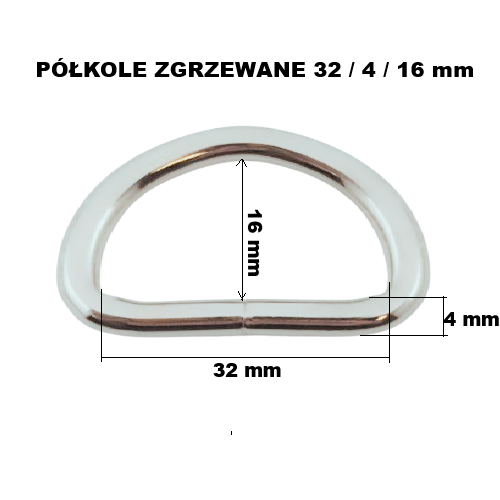 Półkole kaletnicze zgrzewane 32 / 4 / 16 mm srebrne 10 szt