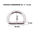 Półkole kaletnicze zgrzewane 20 / 4 / 13 mm srebrne 10 szt