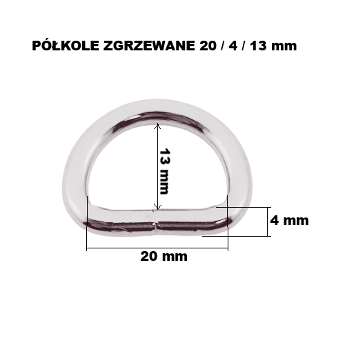 Półkole kaletnicze zgrzewane 20 / 4 / 13 mm srebrne 10 szt