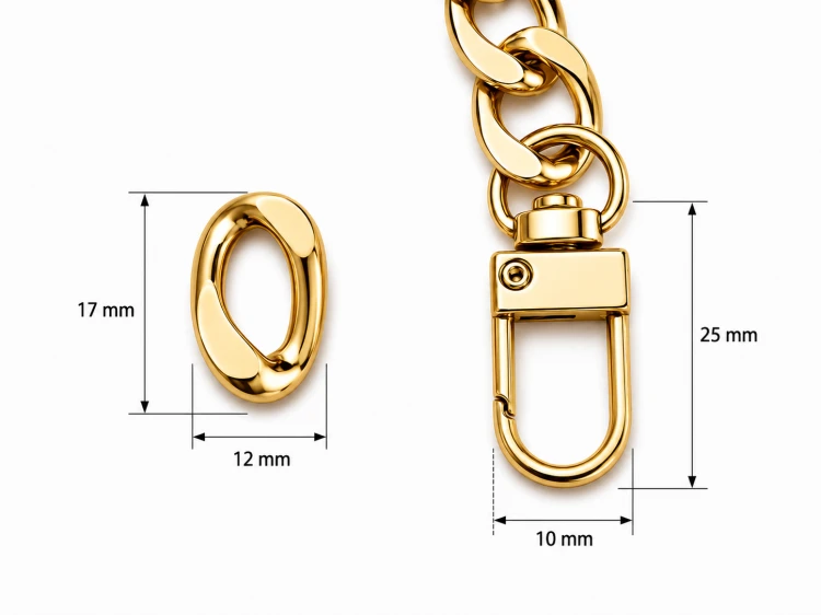 Łańcuszek gruby z karabińczykami do torebki 120 cm ogniwo 12x17 mm złoty