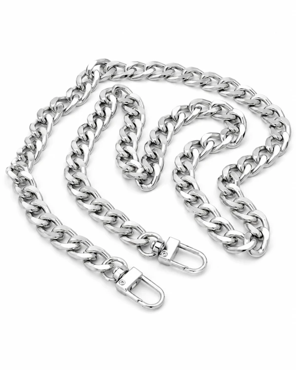 Łańcuszek gruby z karabińczykami do torebki  120 cm ogniwo 12x17 mm srebrny