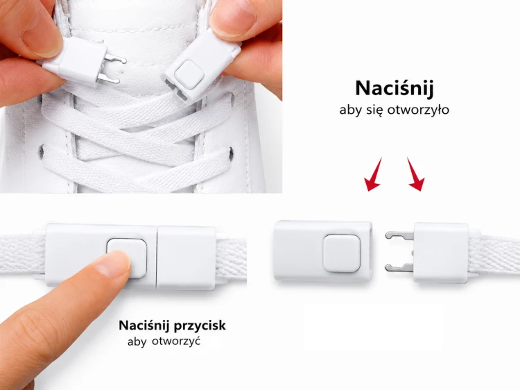 Sznurowadła płaskie bez wiązania do butów elastyczne 100 cm białe (2)