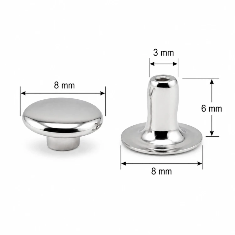 Nity zbitki jednostronne kaletnicze szewskie 8 / 3 / 6 mm srebrne 100 szt.