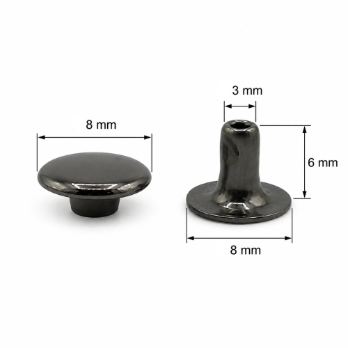 Nity zbitki jednostronne kaletnicze 8 / 3 / 6 mm czarny nikiel 100 szt.