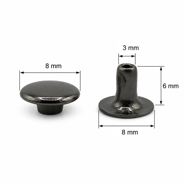 Nity zbitki jednostronne kaletnicze 8 / 3 / 6 mm czarny nikiel 100 szt.