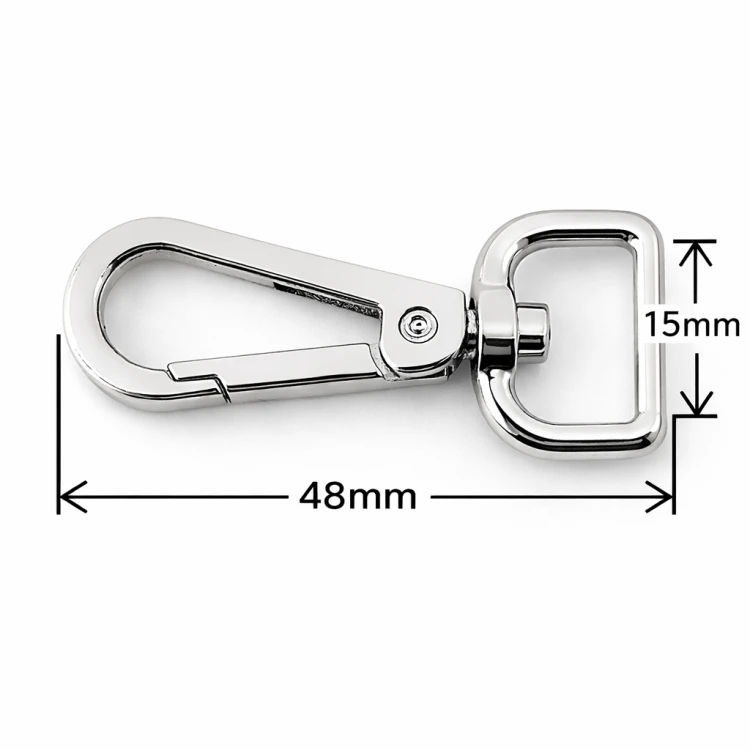 Karabińczyk metalowy do paska 15 / 48 mm srebrny (83)