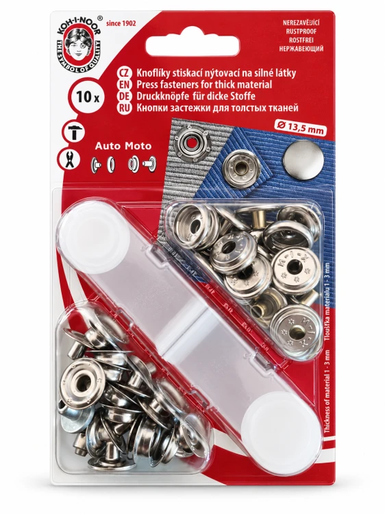 Napy nierdzewne kaletnicze 15 mm srebrne 10 szt. z mini praską