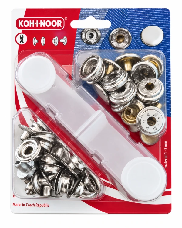 Napy nierdzewne kaletnicze 15 mm srebrne 10 szt. z mini praską