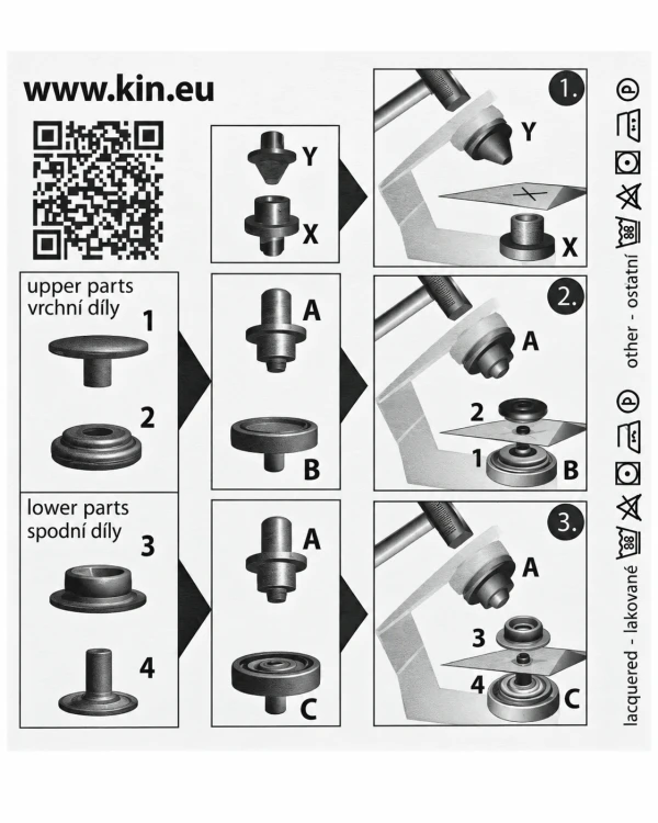 Napy nierdzewne kaletnicze 15 mm srebrne 10 szt. z mini praską
