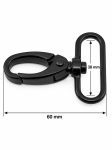 Karabińczyk metalowy gruby do taśmy paska 38 / 60 mm czarny mat (41a)