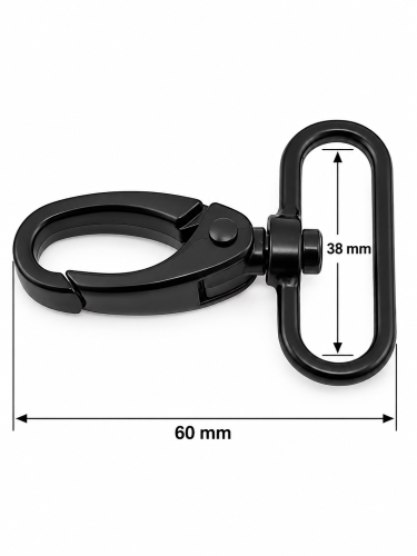 Karabińczyk metalowy gruby do taśmy paska 38 / 60 mm czarny mat (41a)