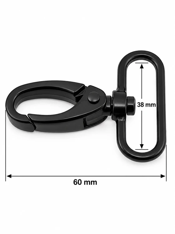 Karabińczyk metalowy gruby do taśmy paska 38 / 60 mm czarny mat (41a)